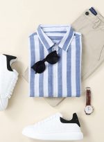 JMIERR Men's Casual Stylish Long Sleeve Button-Down Shirts Striped Dress Shirts Cotton Shirt - Image 2